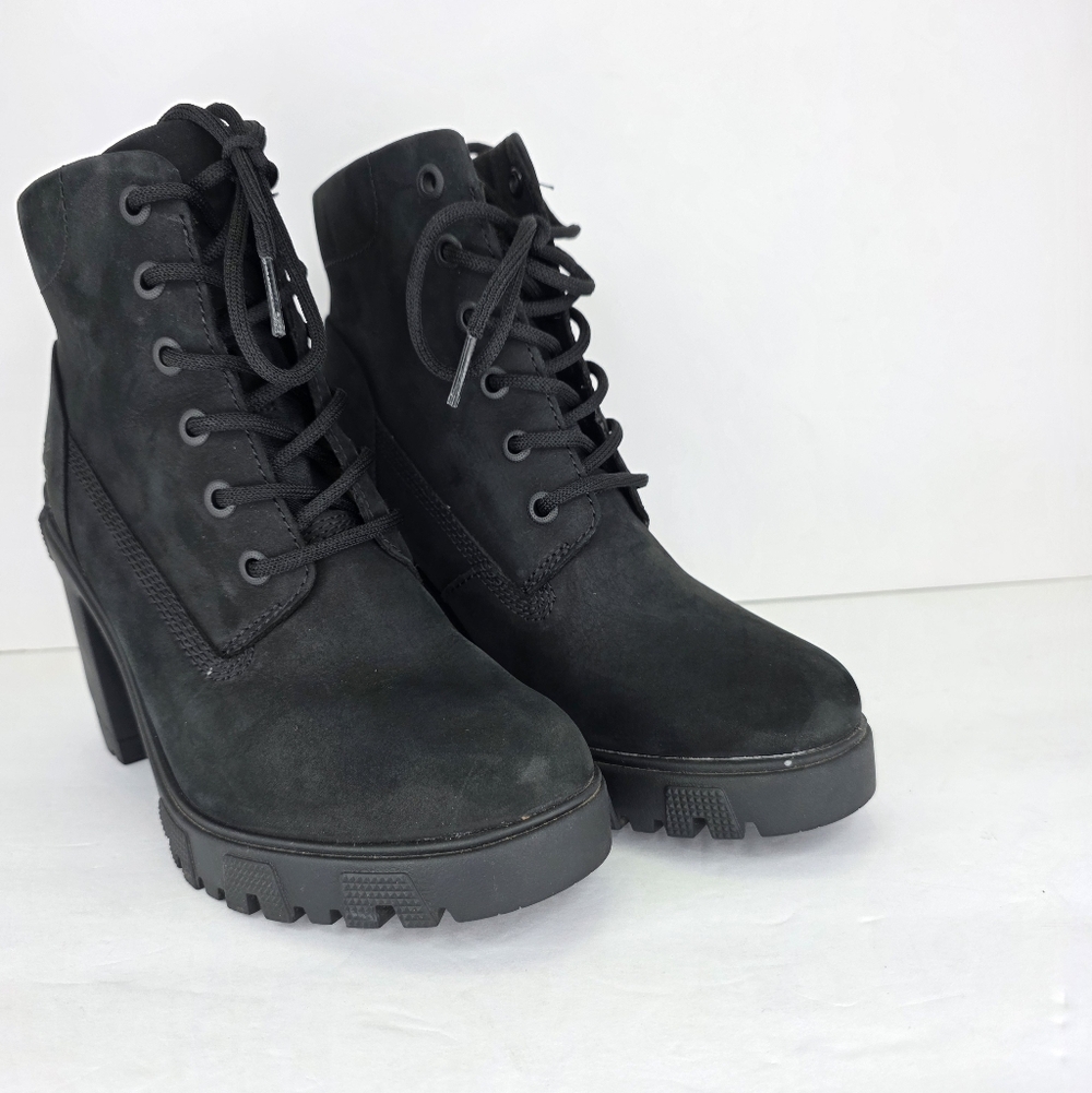 Timberland Lana Point Lace Up Heeled Nubuck Boots Black Suede Women's Size 7 - Picture 6 of 14